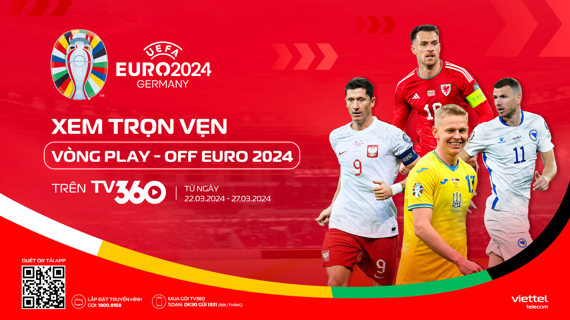 Xem trực tiếp vòng play-off Euro 2024 và giao hữu quốc tế trên TV360
